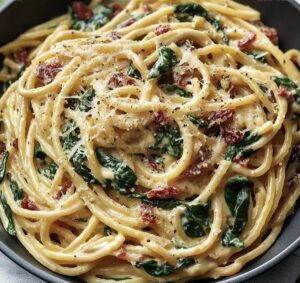 Spaghetti Spinach Sun Dried Tomato Cream Sauce Recipe