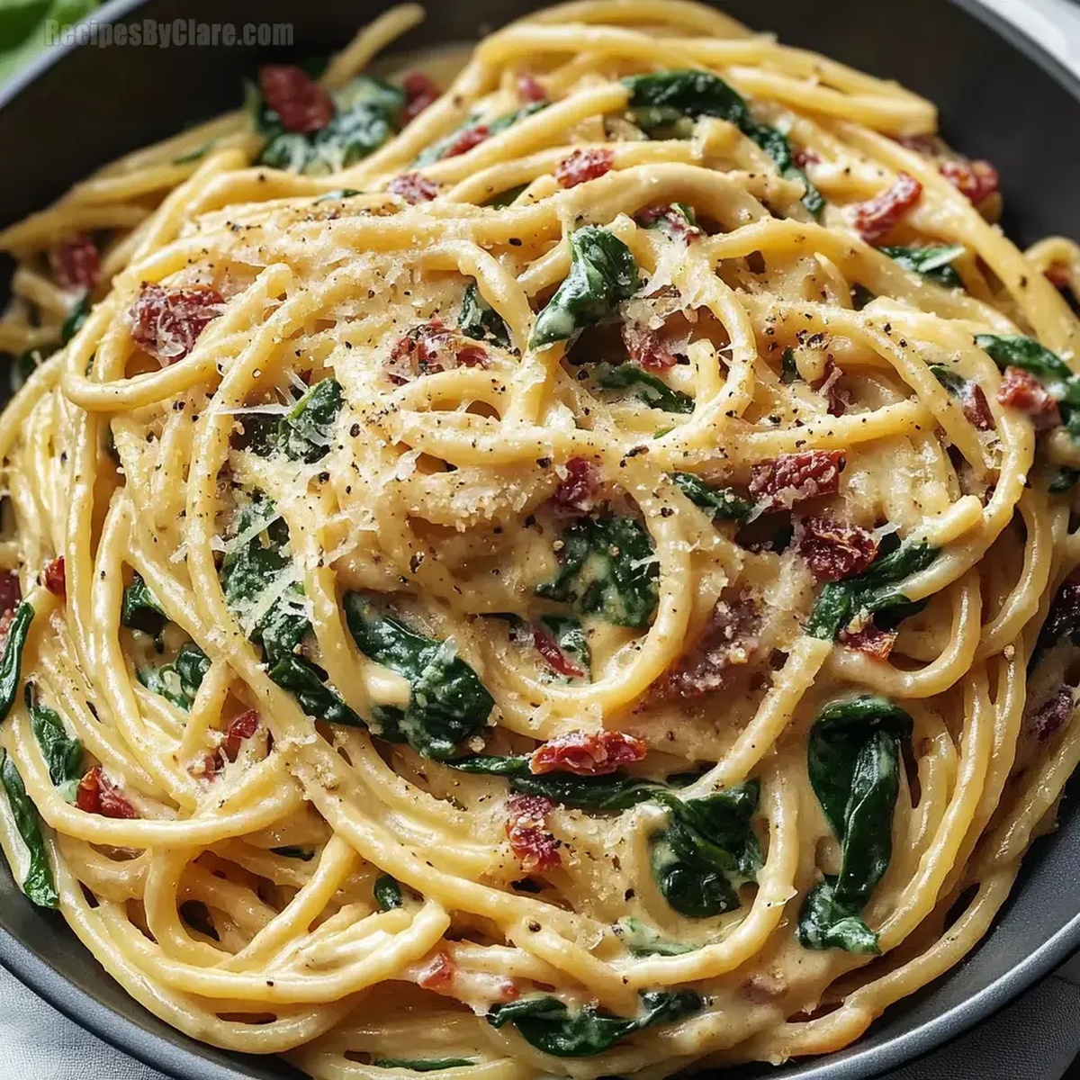 Spaghetti Spinach Sun Dried Tomato Cream Sauce Recipe