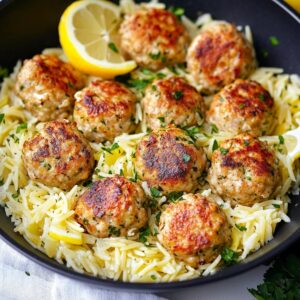 Greek Chicken Meatballs with Lemon Orzo Recipe
