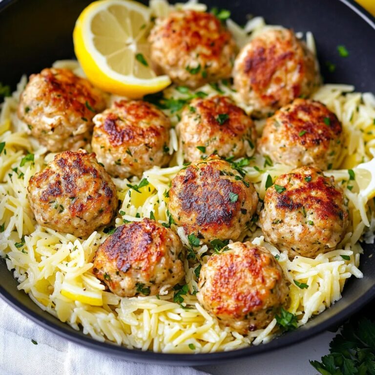 Greek Chicken Meatballs with Lemon Orzo Recipe