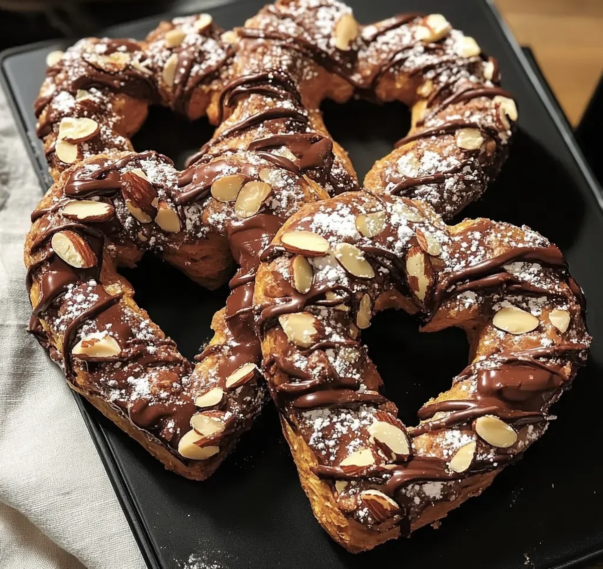 Chocolate Almond Puff Pastry Pretzel Hearts Recipe