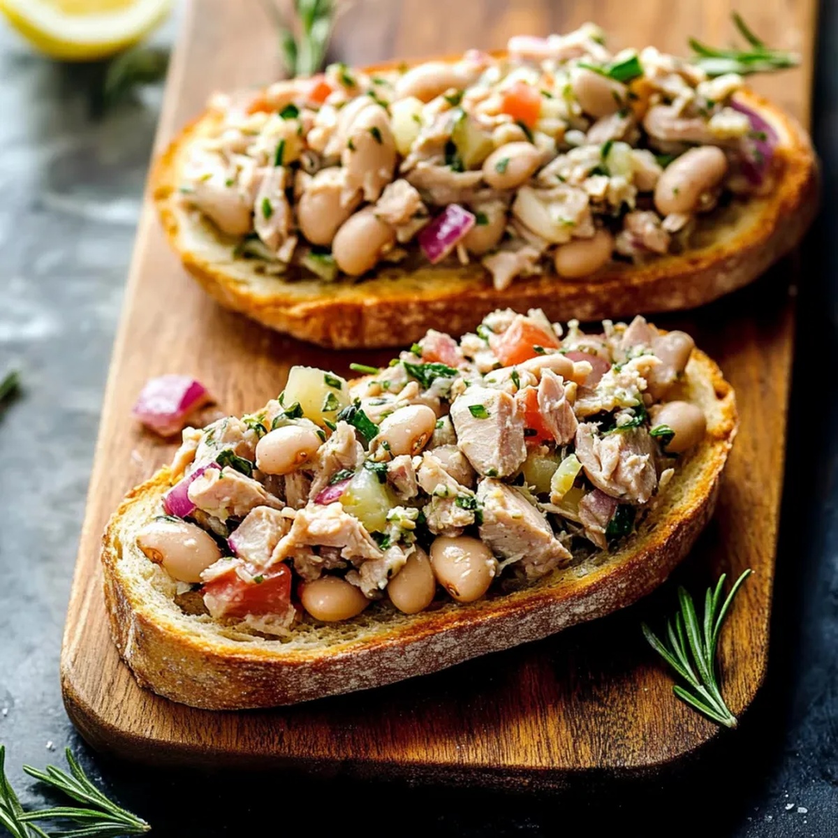 Mediterranean Bean Tuna Toasts Recipe