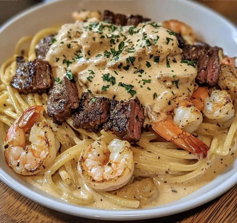 Cajun Shrimp Steak Alfredo Pasta Recipe