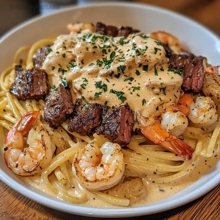 Cajun Shrimp Steak Alfredo Pasta Recipe