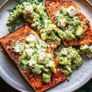 Baked Salmon With Avocado Feta Recipe