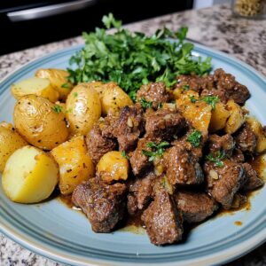 Slow Cooker Garlic Butter Steak Bites Potatoes Recipe