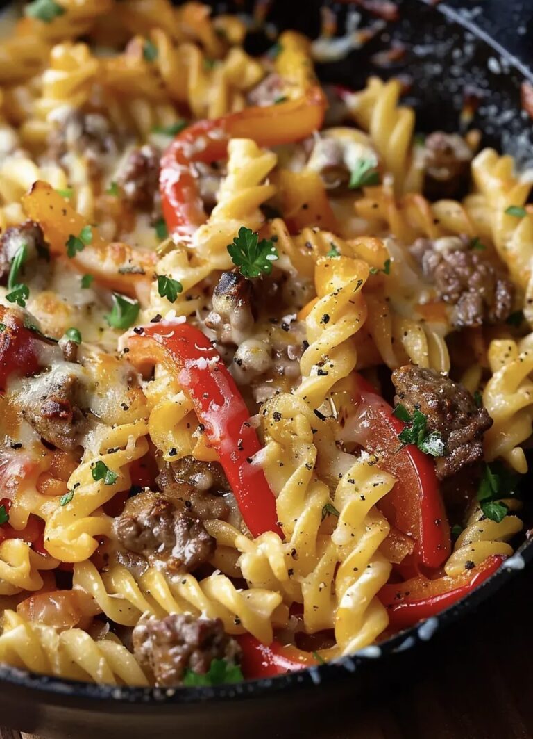 Philly Cheesesteak Pasta Skillet Recipe