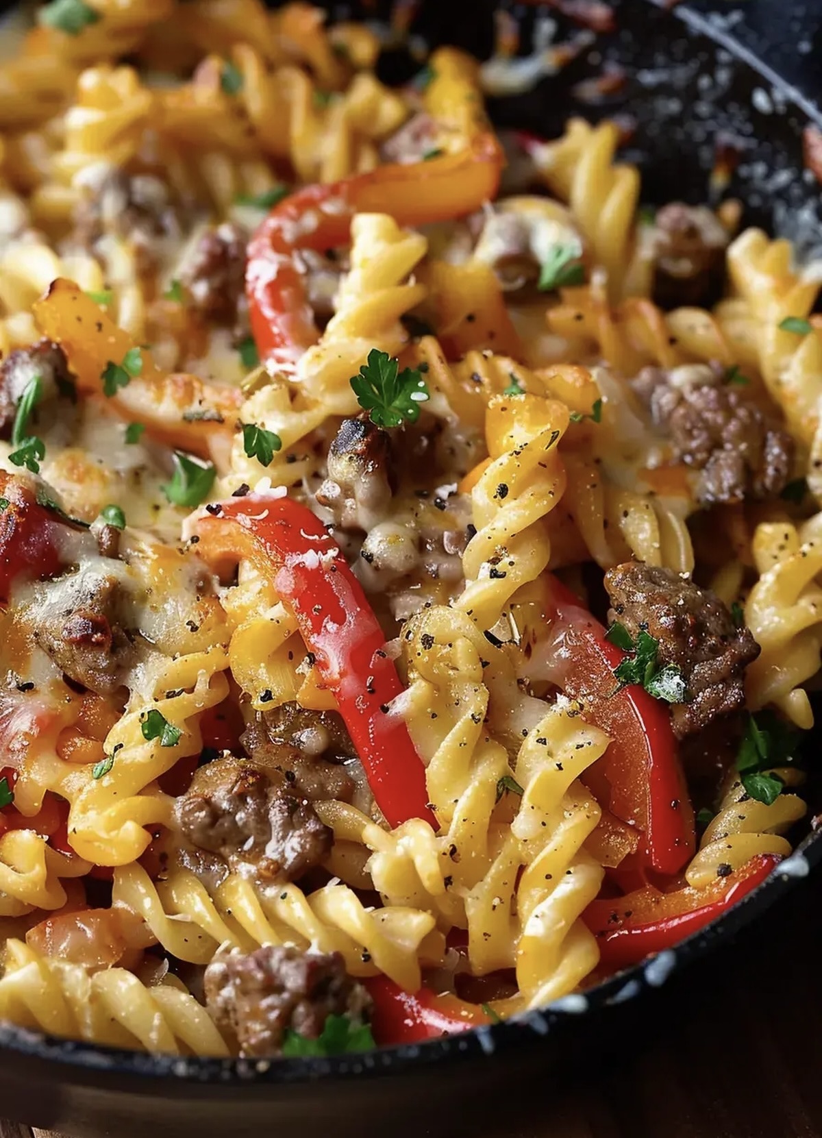 Philly Cheesesteak Pasta Skillet Recipe
