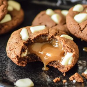 Caramel Stuffed Ginger And White Chocolate Cookies Recipe
