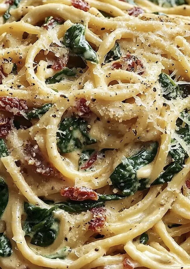 Spaghetti with Spinach & Sun-Dried Tomato Cream Sauce Savory Qualities