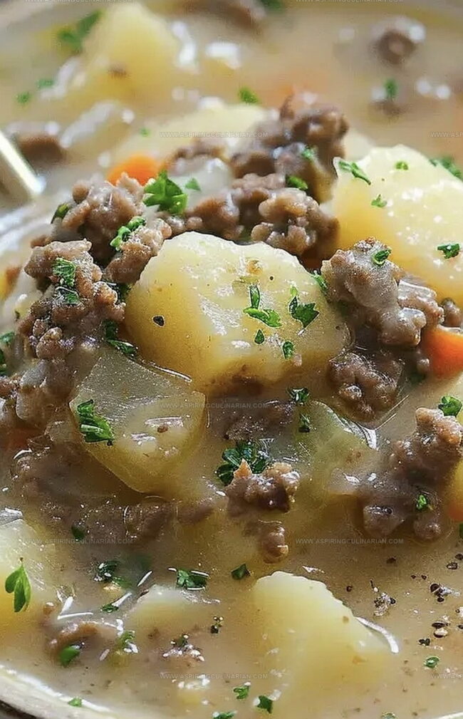 Making Potato Beef Comfort Soup at Home