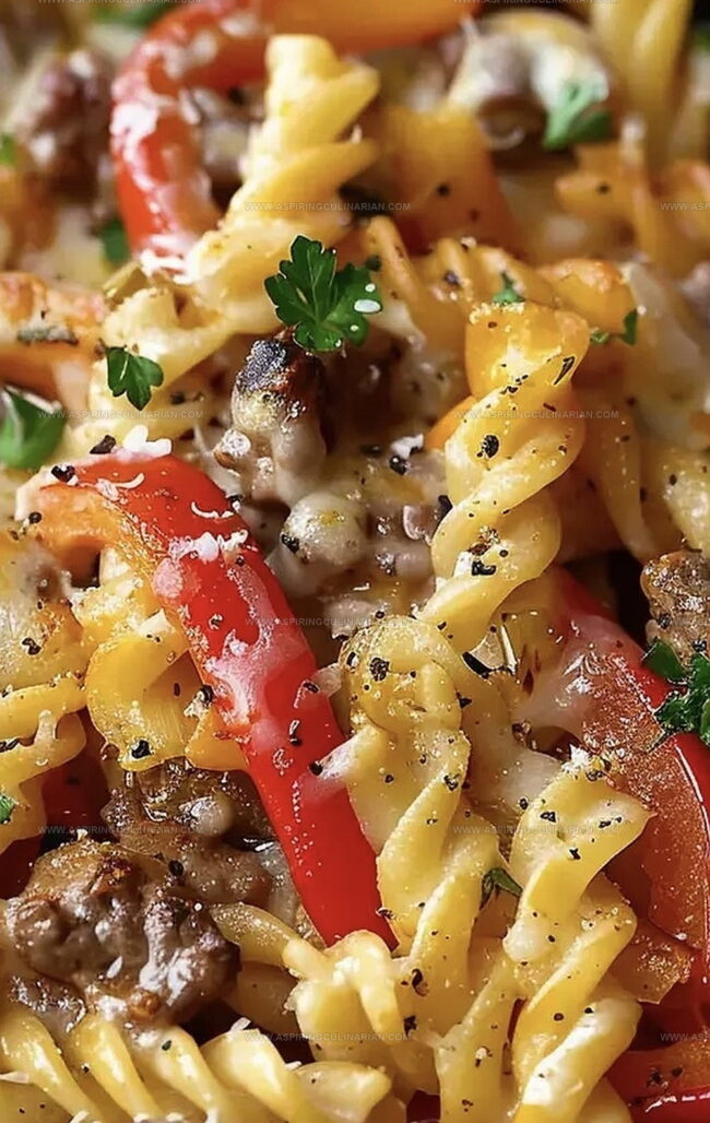 Cooking Philly Cheesesteak Pasta Skillet